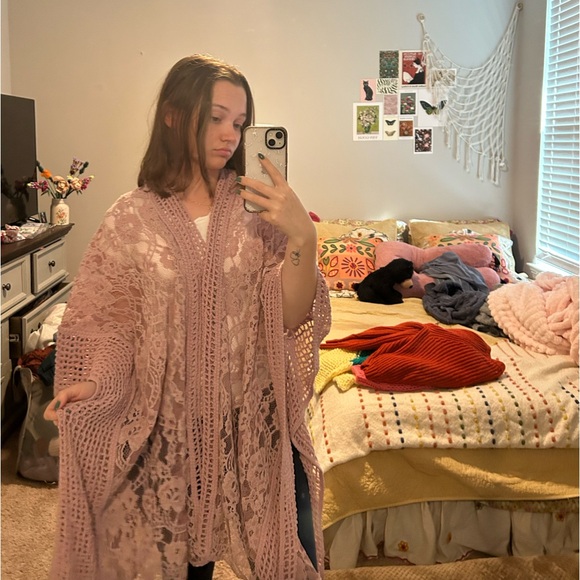 NWOT Three bird nest pink lace knit cardigan - Picture 7 of 8